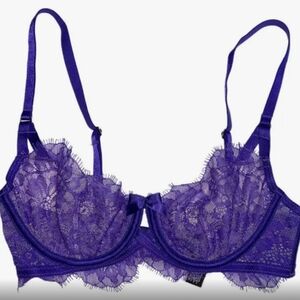 Victoria's Secret Very Sexy Indigo Purple Sheer Lace Unlined Demi Bra 36B